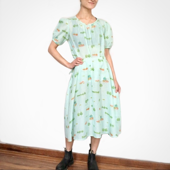 Vintage Dresses & Skirts - True Vintage handmade voile blouse and skirt matching 2pc set